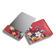 Manufacturers wholesale stainless steel pocket mirror with colorful print pu pouch